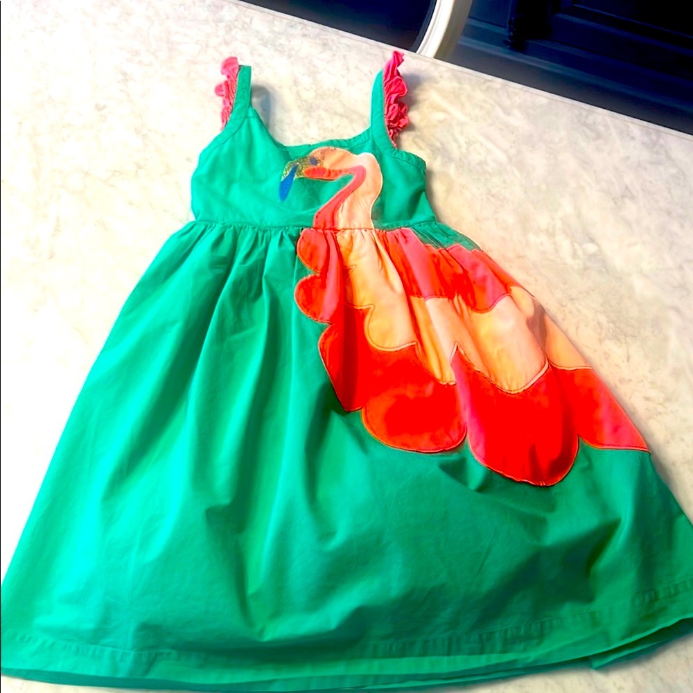 Gorgeous and playful Mini Boden flamingo dress with fun pockets